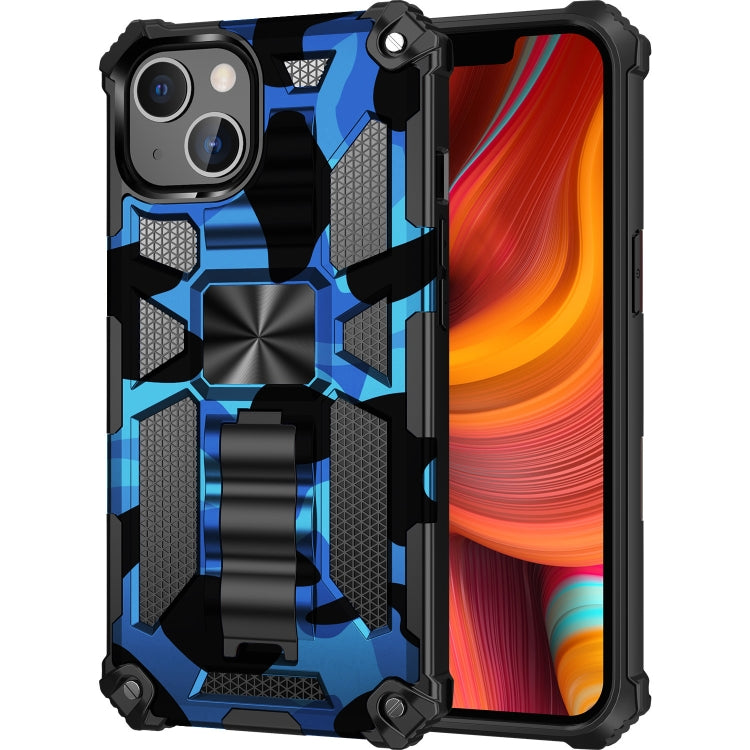 For iPhone 13 Camouflage Armor Kickstand TPU + PC Magnetic Phone Case(Blue) - iPhone 13 Cases by buy2fix | Online Shopping UK | buy2fix