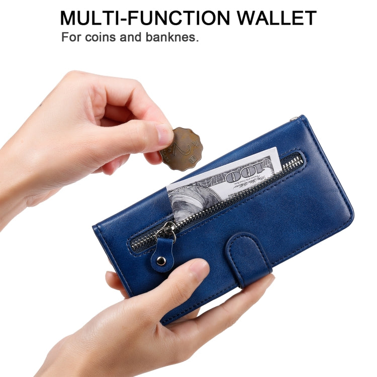 For OPPO Reno6 5G Fashion Calf Texture Zipper Horizontal Flip Leather Case with Holder & Card Slots & Wallet(Blue) - OPPO Cases by buy2fix | Online Shopping UK | buy2fix