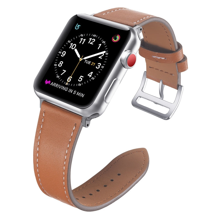 Small Waist Leather Watch Band For Apple Watch Ultra 49mm&Watch Ultra 2 49mm / Series 9&8&7 45mm / SE 3&SE 2&6&SE&5&4 44mm / 3&2&1 42mm(Brown) - Watch Bands by buy2fix | Online Shopping UK | buy2fix