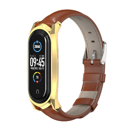 For Xiaomi Mi Band 6 / 5 / 4 / 3 Mijobs GT First Layer Cowhide Watch Band(Oil Brown+Gold) by MIJOBS