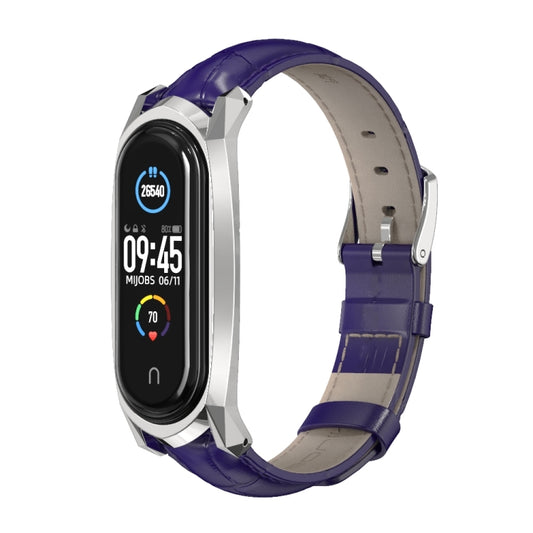 For Xiaomi Mi Band 6 / 5 / 4 / 3 Mijobs GT First Layer Cowhide Watch Band(Bamboo Joint Blue+Silver) by MIJOBS