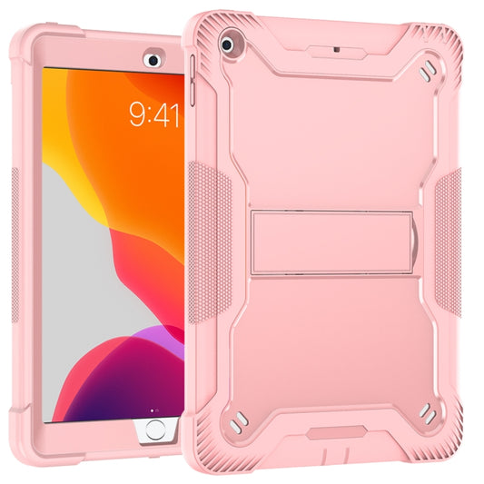 For iPad 10.2 2021 / 2020 / 2019 Silicone + PC Shockproof Protective Case with Holder(Rose Gold) by buy2fix