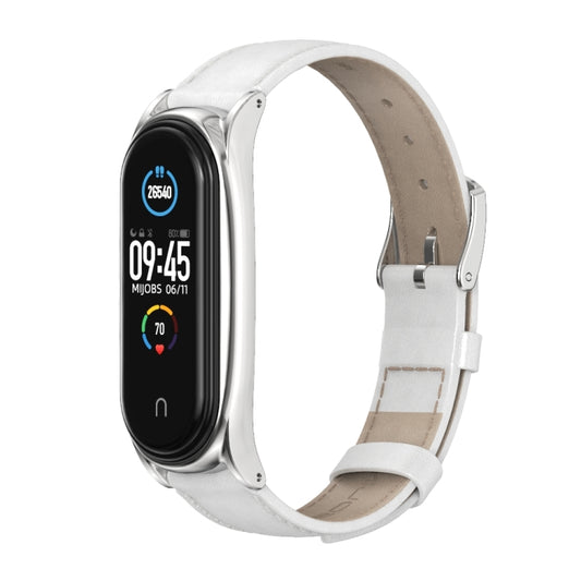 For Xiaomi Mi Band 6 / 5 / 4 / 3 Mijobs First Layer Cowhide Plus Watch Band(White) by MIJOBS