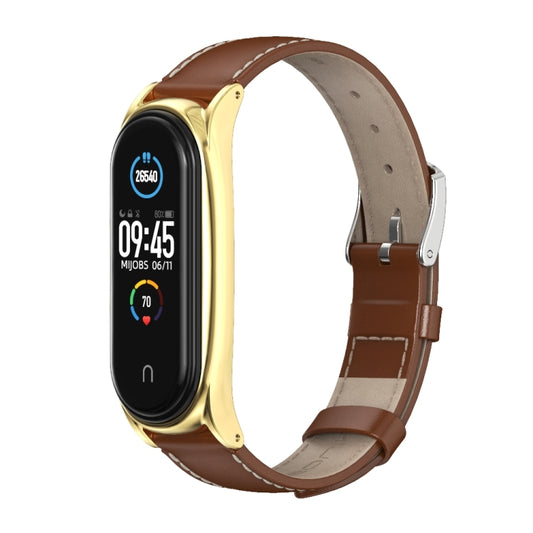 For Xiaomi Mi Band 6 / 5 / 4 / 3 Mijobs First Layer Cowhide Plus Watch Band(Brown Gold) by MIJOBS