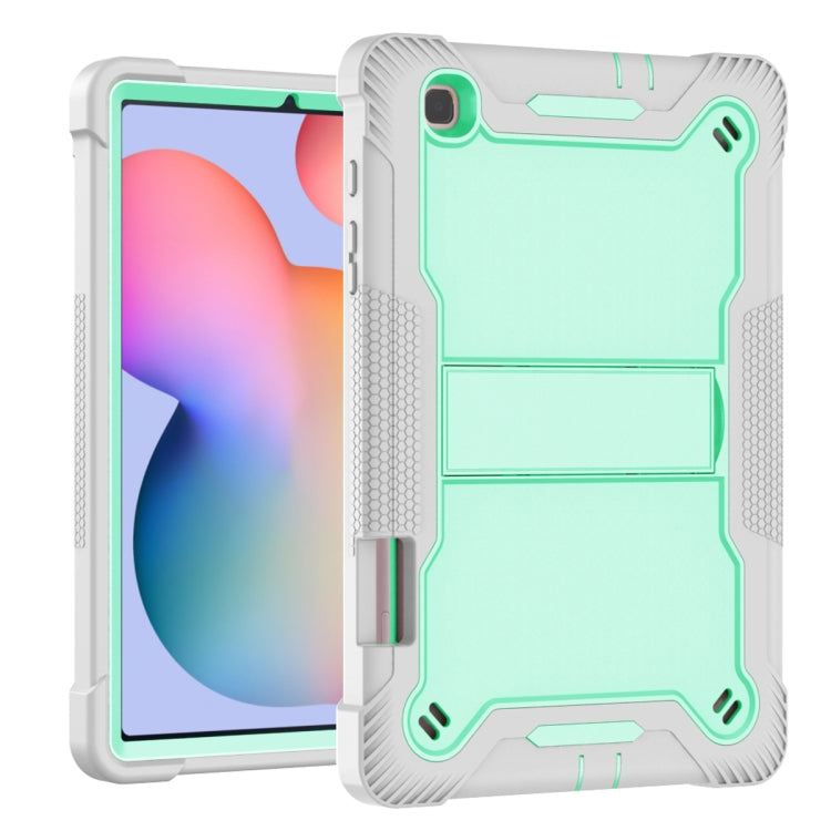 For Samsung Galaxy Tab S6 Lite Silicone + PC Shockproof Protective Case with Holder(Gray + Green) - Tab S6 Lite P610 / P615 by buy2fix | Online Shopping UK | buy2fix