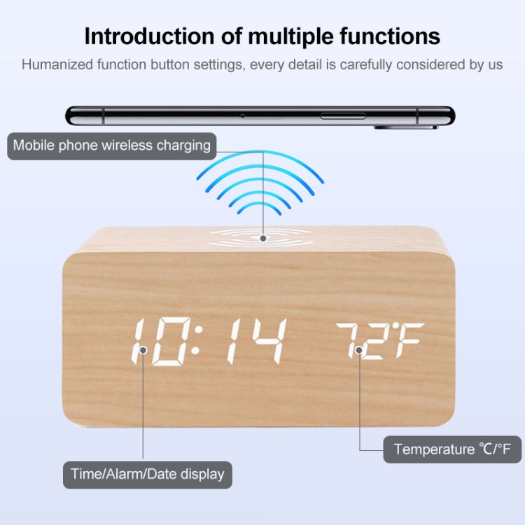 KD8801 5W Wooden Creative Wireless Charger LED Mirror Digital Display Sub-alarm Clock, Regular Style(Rosewood White Characters) - Apple Accessories by buy2fix | Online Shopping UK | buy2fix