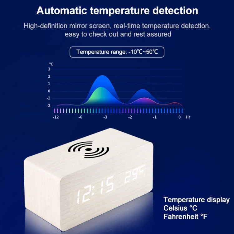 KD8801 5W Wooden Creative Wireless Charger LED Mirror Digital Display Sub-alarm Clock, Regular Style(Bamboo White Characters) - Apple Accessories by buy2fix | Online Shopping UK | buy2fix