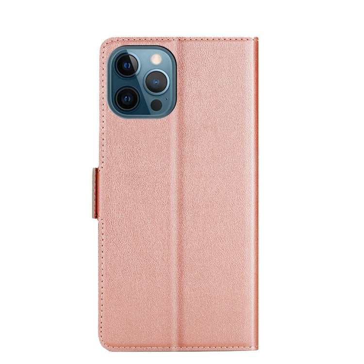 For iPhone 12 Pro Max Ultra-thin Voltage Side Buckle PU + TPU Horizontal Flip Leather Case with Holder & Card Slot(Rose Gold) - iPhone 12 Pro Max Cases by buy2fix | Online Shopping UK | buy2fix