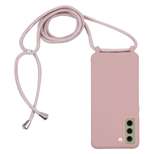 For Samsung Galaxy S21 FE Candy Colors TPU Protective Case with Lanyard(Rose Gold)