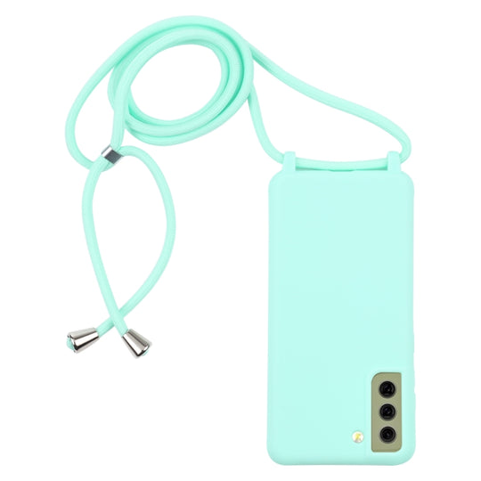 For Samsung Galaxy S21 FE Candy Colors TPU Protective Case with Lanyard(Mint Green)