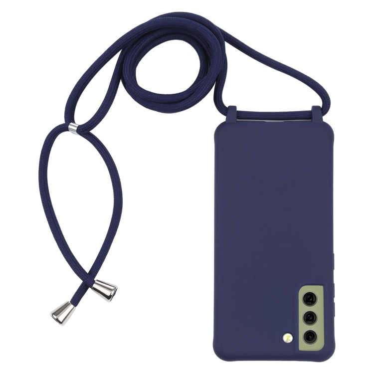 For Samsung Galaxy S21 FE Candy Colors TPU Protective Case with Lanyard(Dark Blue) by buy2fix