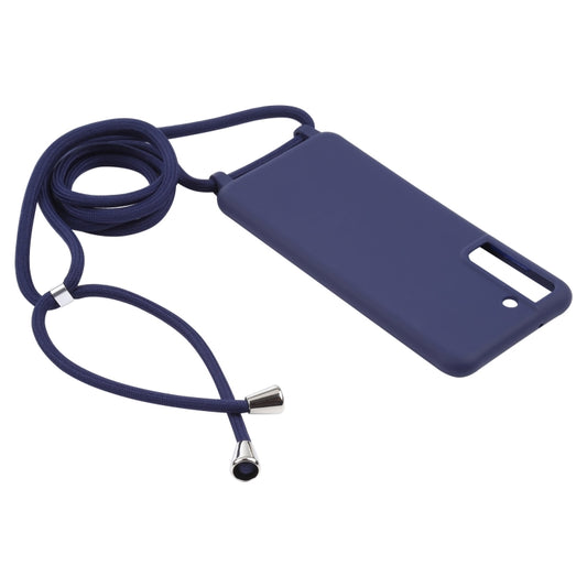 For Samsung Galaxy S21 FE Candy Colors TPU Protective Case with Lanyard(Dark Blue) by buy2fix