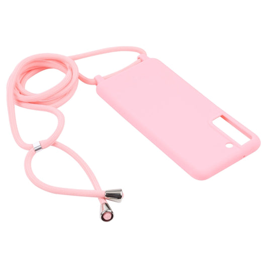 For Samsung Galaxy S21 FE Candy Colors TPU Protective Case with Lanyard(Pink) by buy2fix