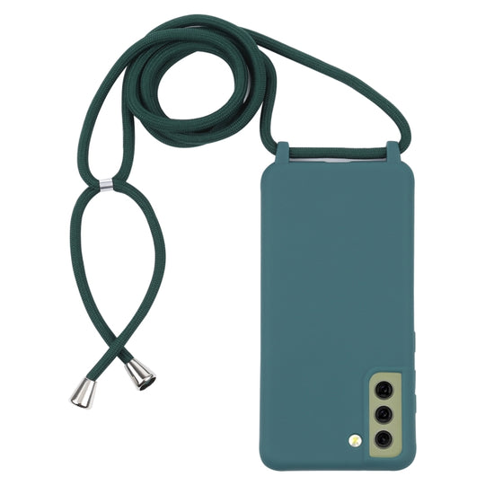 For Samsung Galaxy S21 FE Candy Colors TPU Protective Case with Lanyard(Dark Green)