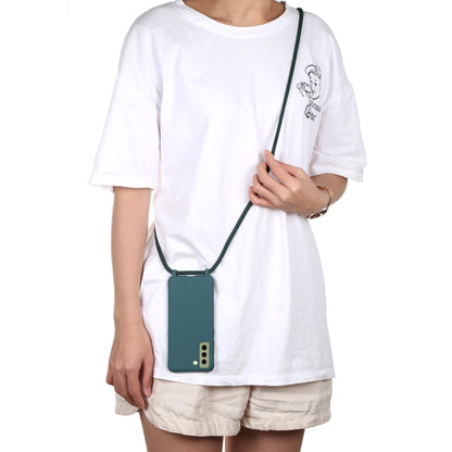 For Samsung Galaxy S21 FE Candy Colors TPU Protective Case with Lanyard(Dark Green) by buy2fix