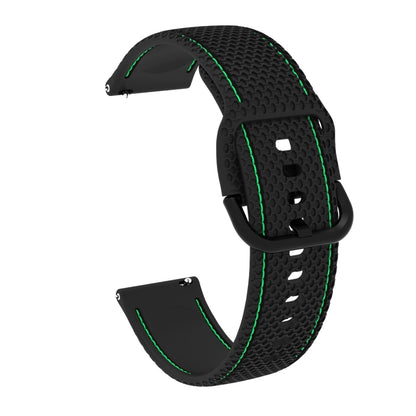 20mm For Samsung Galaxy Watch Active 2 Two-color Stitching Silicone Watch Band(Black+Green Line) - Watch Bands by buy2fix | Online Shopping UK | buy2fix