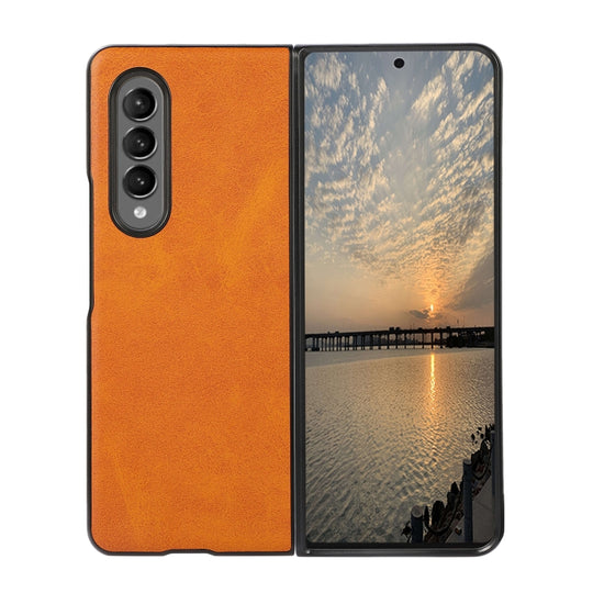 For Samsung Galaxy Z Fold3 5G Two-color Cowhide Texture PU Shockproof Protective Case(Brown)