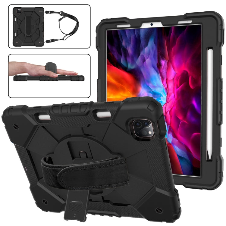 For iPad Pro 11 2022 / 2021 / 2020 / 2018 / Air 2020 10.9 Contrast Color Robot Shockproof Silicone PC Tablet Case with Holder & Shoulder Strap(Black) - iPad Pro 11 (2022/2021) Cases by buy2fix | Online Shopping UK | buy2fix