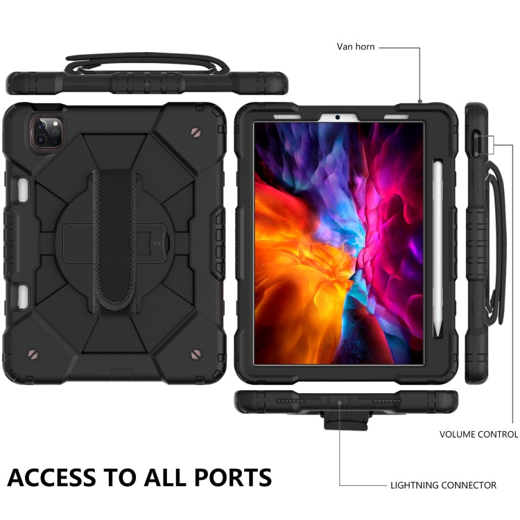 For iPad Pro 11 2022 / 2021 / 2020 / 2018 / Air 2020 10.9 Contrast Color Robot Shockproof Silicone PC Tablet Case with Holder & Shoulder Strap(Black) - iPad Pro 11 (2022/2021) Cases by buy2fix | Online Shopping UK | buy2fix