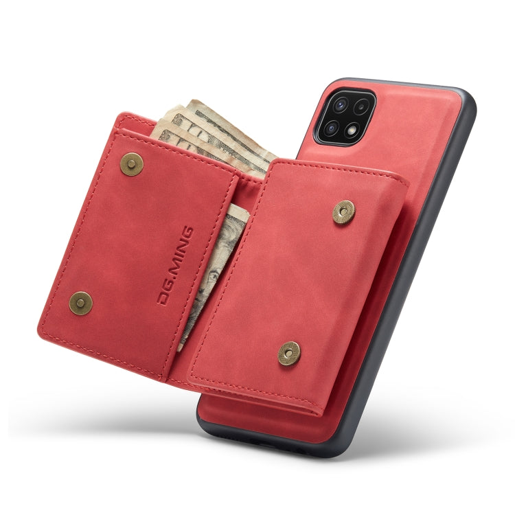 For Samsung Galaxy A22 5G DG.MING M1 Series 3-Fold Multi Card Wallet  Back Cover Shockproof Case with Holder Function(Red) - Galaxy Phone Cases by DG.MING | Online Shopping UK | buy2fix