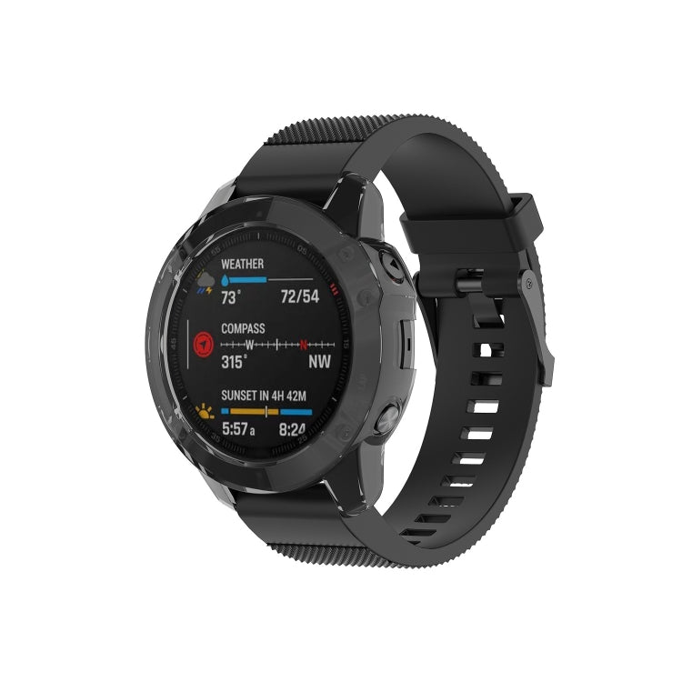 For Garmin Fenix 6 / 6 Pro Smart Watch Half Coverage TPU Protective Case(Transparent Black) - Watch Cases by buy2fix | Online Shopping UK | buy2fix