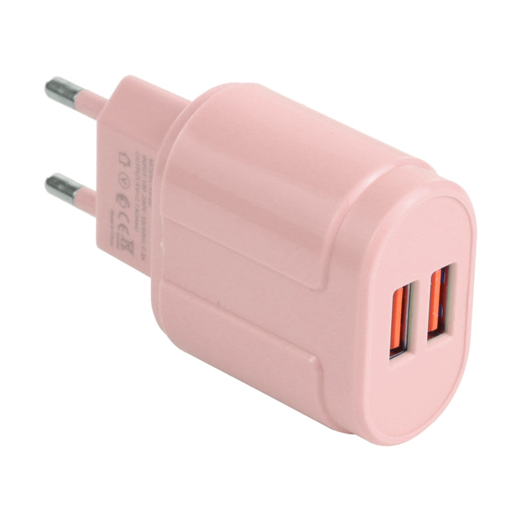 13-22 2.1A Dual USB Macarons Travel Charger, EU Plug(Pink) - Mobile Accessories by buy2fix | Online Shopping UK | buy2fix