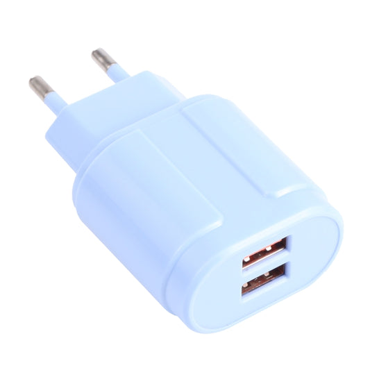 13-22 2.1A Dual USB Macarons Travel Charger, EU Plug(Blue) - Mobile Accessories by buy2fix | Online Shopping UK | buy2fix