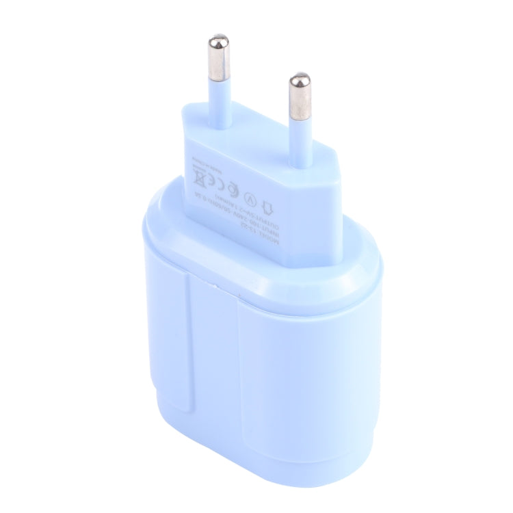 13-22 2.1A Dual USB Macarons Travel Charger, EU Plug(Blue) - Mobile Accessories by buy2fix | Online Shopping UK | buy2fix