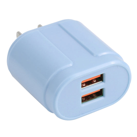 13-22 2.1A Dual USB Macarons Travel Charger, US Plug(Blue) - Mobile Accessories by buy2fix | Online Shopping UK | buy2fix