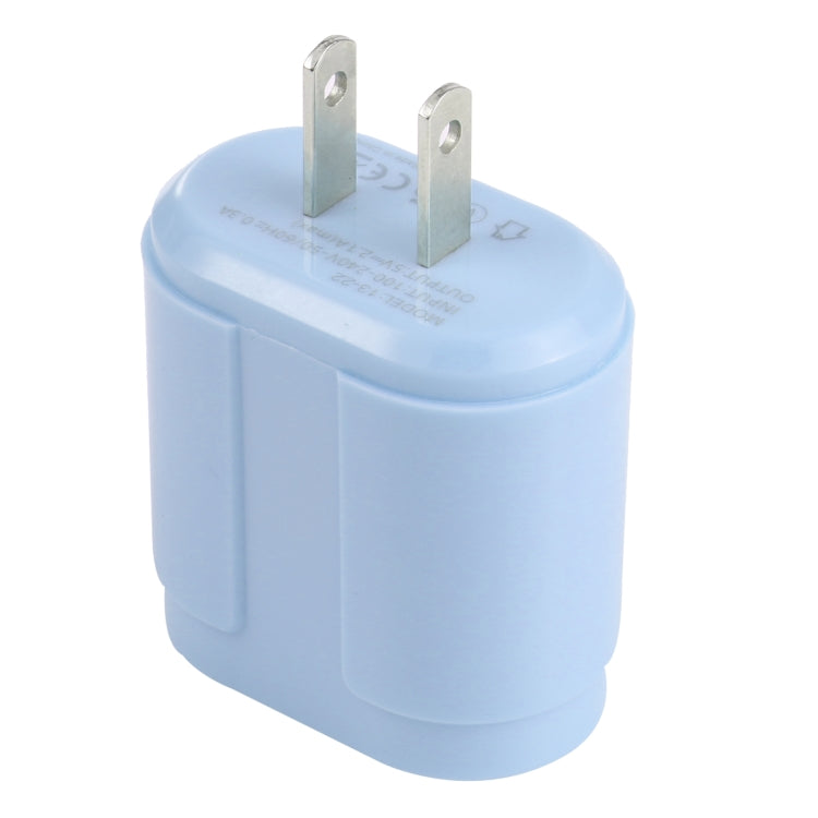 13-22 2.1A Dual USB Macarons Travel Charger, US Plug(Blue) - Mobile Accessories by buy2fix | Online Shopping UK | buy2fix