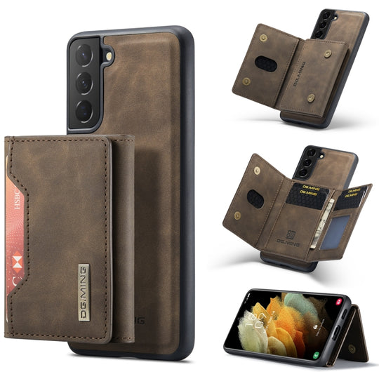 For Samsung Galaxy S21 DG.MING M2 Series 3-Fold Multi Card Bag Back Cover Shockproof Case with Wallet & Holder Function(Coffee)