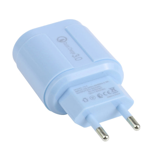 13-3 QC3.0 Single USB Interface Macarons Travel Charger, EU Plug(Blue) by buy2fix