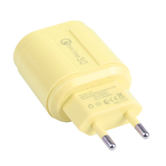 13-3 QC3.0 Single USB Interface Macarons Travel Charger, EU Plug(Yellow) by buy2fix
