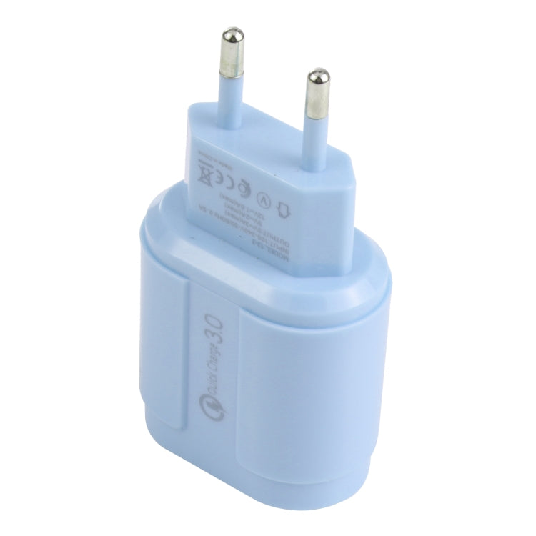 13-222 QC3.0 USB + 2.1A Dual USB Ports Macarons Travel Charger, EU Plug(Blue) - Mobile Accessories by buy2fix | Online Shopping UK | buy2fix