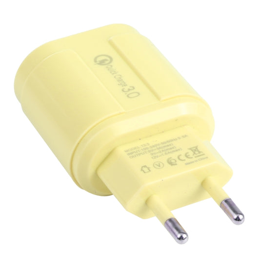13-222 QC3.0 USB + 2.1A Dual USB Ports Macarons Travel Charger, EU Plug(Yellow) by buy2fix