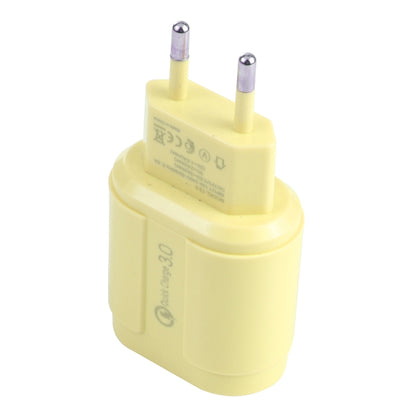 13-222 QC3.0 USB + 2.1A Dual USB Ports Macarons Travel Charger, EU Plug(Yellow) - Mobile Accessories by buy2fix | Online Shopping UK | buy2fix