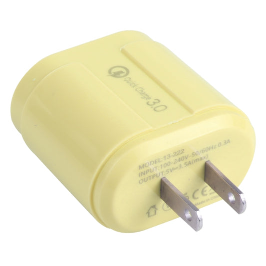 13-222 QC3.0 USB + 2.1A Dual USB Ports Macarons Travel Charger, US Plug(Yellow) by buy2fix
