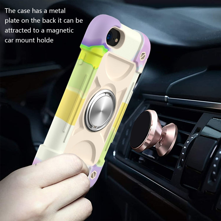 Shockproof Silicone + PC Protective Case with Dual-Ring Holder For iPhone 6/6s/7/8/SE 2022 / SE 2020(Colorful Beige) - iPhone SE 2022 / 2020 / 8 / 7 Cases by buy2fix | Online Shopping UK | buy2fix