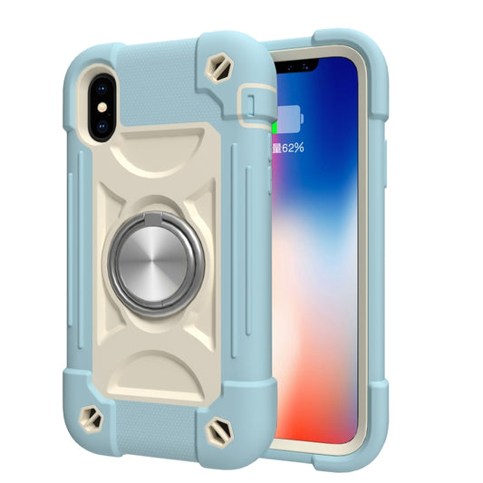 For iPhone X / XS Shockproof Silicone + PC Protective Case with Dual-Ring Holder(Ice Blue) by buy2fix