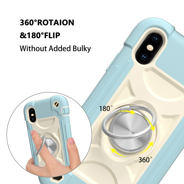 For iPhone X / XS Shockproof Silicone + PC Protective Case with Dual-Ring Holder(Ice Blue) - More iPhone Cases by buy2fix | Online Shopping UK | buy2fix