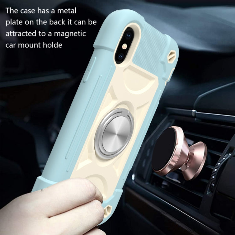 For iPhone X / XS Shockproof Silicone + PC Protective Case with Dual-Ring Holder(Ice Blue) - More iPhone Cases by buy2fix | Online Shopping UK | buy2fix