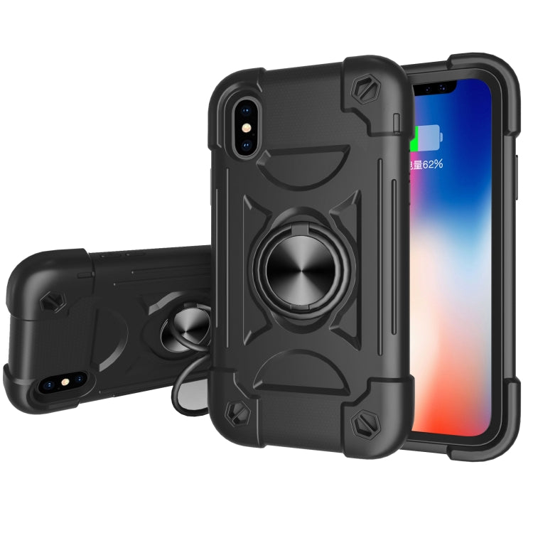 For iPhone X / XS Shockproof Silicone + PC Protective Case with Dual-Ring Holder(Black) - More iPhone Cases by buy2fix | Online Shopping UK | buy2fix