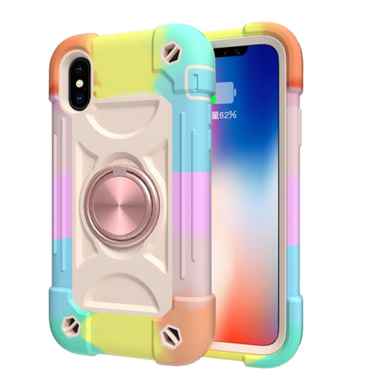 For iPhone X / XS Shockproof Silicone + PC Protective Case with Dual-Ring Holder(Colorful Rose Gold) - More iPhone Cases by buy2fix | Online Shopping UK | buy2fix