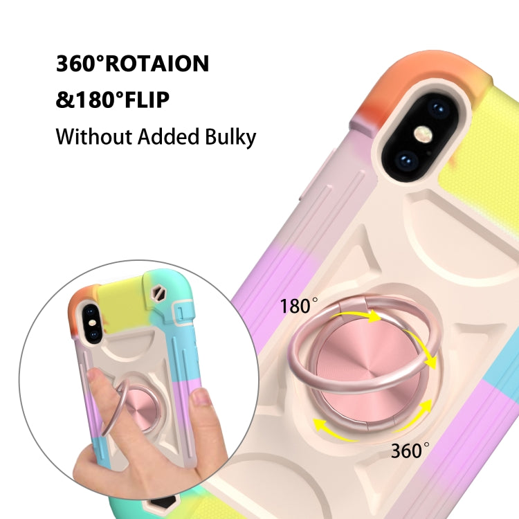 For iPhone X / XS Shockproof Silicone + PC Protective Case with Dual-Ring Holder(Colorful Rose Gold) - More iPhone Cases by buy2fix | Online Shopping UK | buy2fix