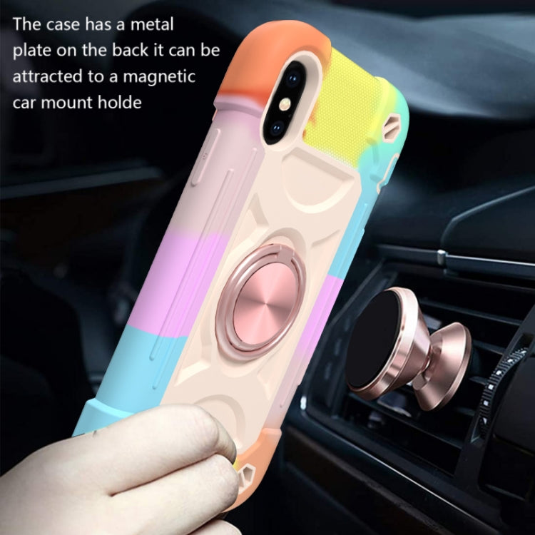 For iPhone X / XS Shockproof Silicone + PC Protective Case with Dual-Ring Holder(Colorful Rose Gold) - More iPhone Cases by buy2fix | Online Shopping UK | buy2fix