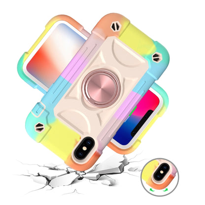 For iPhone X / XS Shockproof Silicone + PC Protective Case with Dual-Ring Holder(Colorful Rose Gold) - More iPhone Cases by buy2fix | Online Shopping UK | buy2fix