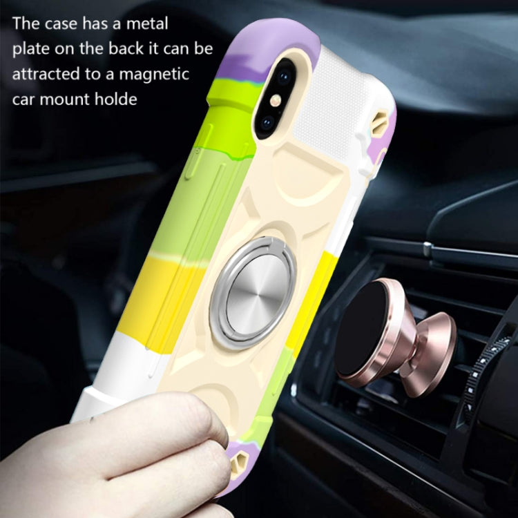 For iPhone X / XS Shockproof Silicone + PC Protective Case with Dual-Ring Holder(Colorful Beige) - More iPhone Cases by buy2fix | Online Shopping UK | buy2fix