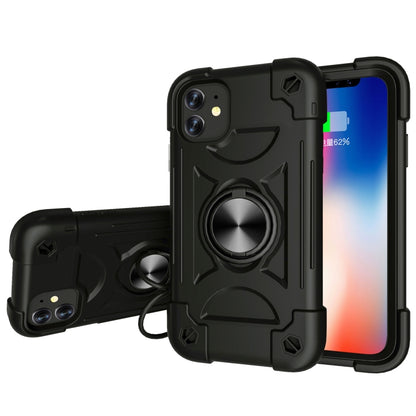 For iPhone 11 Shockproof Silicone + PC Protective Case with Dual-Ring Holder (Black) - iPhone 11 Cases by buy2fix | Online Shopping UK | buy2fix