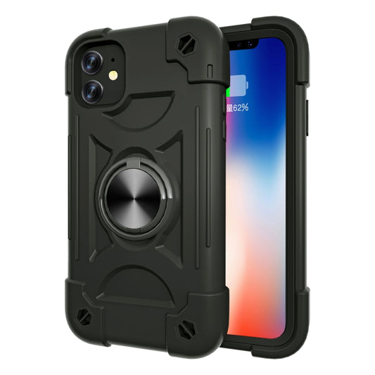 For iPhone 11 Shockproof Silicone + PC Protective Case with Dual-Ring Holder (Black) by buy2fix