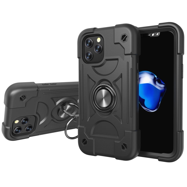 For iPhone 12 mini Shockproof Silicone + PC Protective Case with Dual-Ring Holder (Black) - iPhone 12 mini Cases by buy2fix | Online Shopping UK | buy2fix